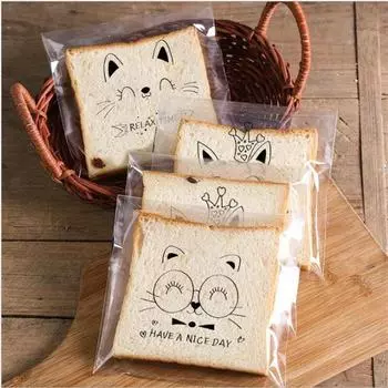 20 шт. 7x7 см мультяшный котенок сэндвич-мешок для детей хлебный мешок самоклеящийся мешок для хлеба печенья кухонные принадлежности для выпечки