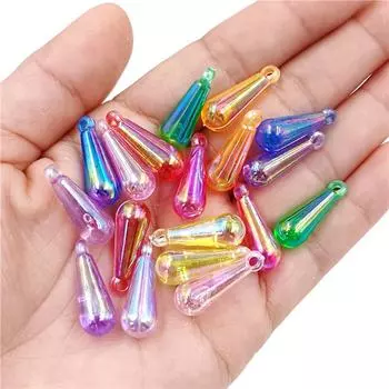 20 шт., 8*22 мм, прозрачные AB цвета, бусины в виде капель воды, сделай сам, кулон из бисера, аксессуары для волос, материал зелёный
