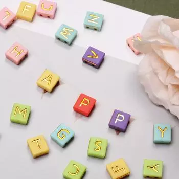 20 шт. 9*7 мм бусины аксессуары изготовление для ювелирных изделий акриловые двойные отверстия сделай сам буквенный узор плоский квадрат уникальный