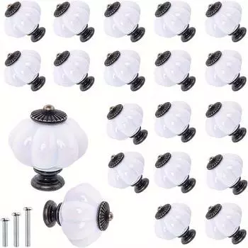 20 шт. акриловых ручек-тыкв, белый набор ручек для шкафа, винтажные декоративные ручки для кухонной мебели, одно отверстие с тремя винтами(60 Винтов) 20pcs белый