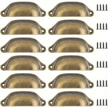 20 шт. антикварных бронзовых ручек для ящиков, антикварные бронзовые ручки для шкафов, винтажные ручки в форме ракушки для шкафов (Двойное отверстие с винтами) 20pcs