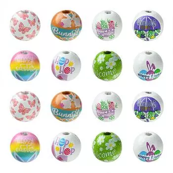 20 шт. Бабочки и цветы Весенний венок для изготовления ювелирных изделий Круглая пасхальная серия 8 стилей Кролик и яйцо DIY поделки деревянные бусины