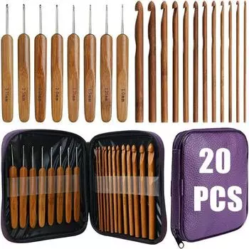 20 шт. бамбуковые крючки, легкие и экологически чистые, полный подарочный набор с сумкой для крючков, крючки для вязания крючком XYZ