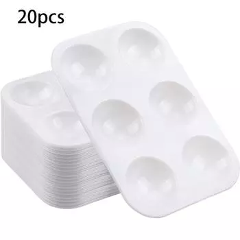 20 шт. Белая пластиковая палитра для краски 6 ячеек Палитра для акварели Прямоугольный лоток для краски Палитра для смешивания краски