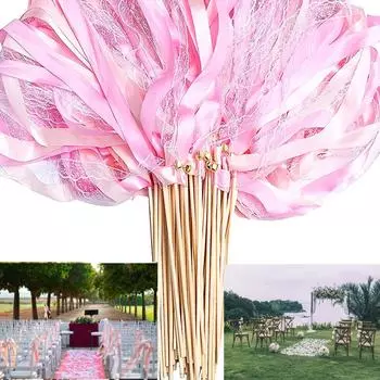 20 шт., белые ленточные палочки, сказочные палочки, свадебные кружевные ленты с золотистым, серебряным колокольчиком, реквизит для вечеринки, сувенир для свадьбы 20Pcs белый