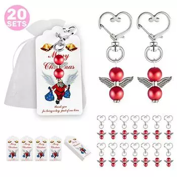 20 шт., брелки с ангелом, Guardian, подарок для детского душа, подарки для свадебной вечеринки, сетчатый чехол для хранения, кольца для ключей красный