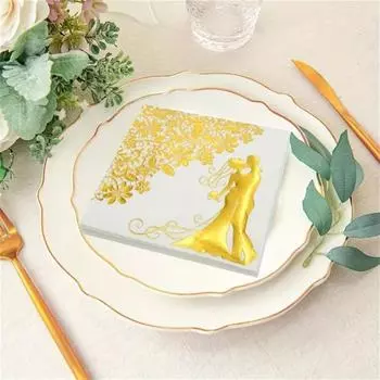 20 шт. бронзовые свадебные бумажные салфетки мягкие золотистые печатные бумажные одноразовые салфетки невеста жених Style 2