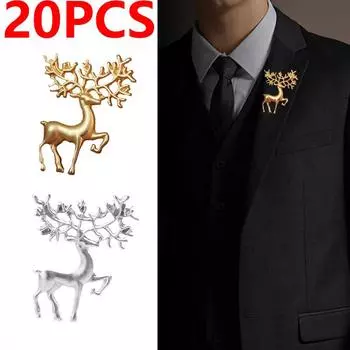 20 шт., брошь в виде оленя, модное винтажное мужское элегантное пальто, свитер, воротник рубашки, броши с животными, одежда, ювелирные аксессуары 20pcs золотой