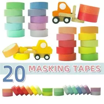 20 шт. бухгалтерской ленты, цветной ремесленный скотч для книг, рулоны 5 м x 1,5 см, бумажная клейкая лента радужной расцветки