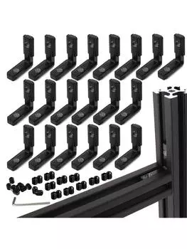 20 шт., черная серия, L-образный внутренний угловой соединительный кронштейн с винтами для алюминиевого профиля серии 20x20