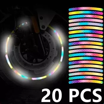 20 шт. Цветные светоотражающие наклейки на ступицы колес автомобиля, универсальные светоотражающие предупреждающие наклейки для мотоцикла, велосипеда, шин, автоаксессуары