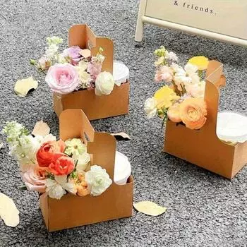 20 шт. Цветочные подарочные пакеты, букет, крафт-бумажные пакеты с ручкой, коричневая цветочная упаковка, упаковочная коробка для женщин, Валентина, День матери, свадебный подарок, декор 20pcs