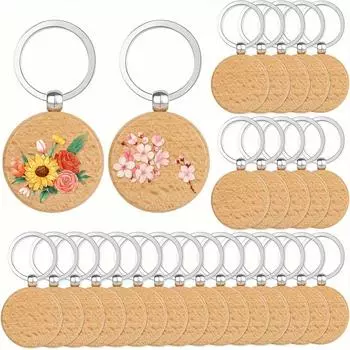 20 шт. деревянных заготовок для брелоков, деревянные заготовки для гравировки по дереву, круглые деревянные брелки для ключей, бирки для поделок своими руками светло-желтого