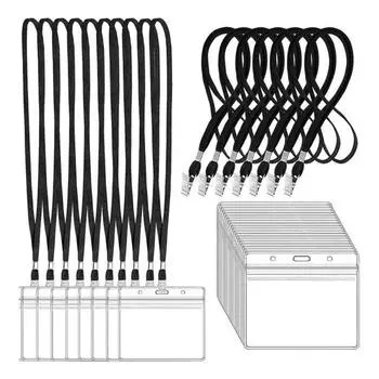 20 шт. держателей для удостоверений личности с ремешками прозрачные водонепроницаемые многоразовые горизонтальные чёрный