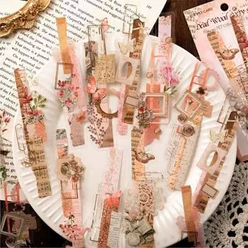 20 шт., длинные полоски с наклейками в виде растений, винтажные ПЭТ-цветы, сделай сам, бабочки, декор для дневника и альбома розовый