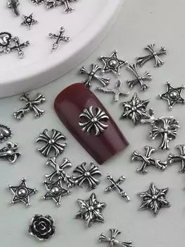 20 шт. Европейский Американский темный винтажный стиль крест накладные ногти панк премиум металлический стиль сердечки металлический декоративный набор