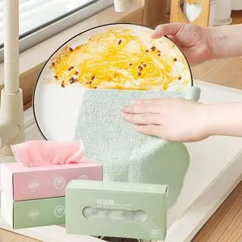 20 шт. губка для мытья посуды многоразовая бытовая насосного типа ленивая впитывающая салфетка утолщенная кухонная салфетка для мытья посуды микрофибра зелёный