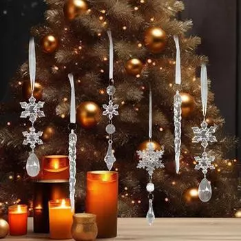 20 шт. Хрустальные рождественские украшения Подвесные украшения в виде снежинок и сосулек Подвески Украшения для рождественской елки One Size