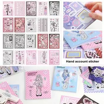 20 шт. Ins Style Girl мультяшные наклейки милый набор наклеек для рук с самоклеящимся многоразовым дизайном розовый