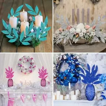 20 шт., искусственные листья, цветы, сверкающие, не требуют воды, реалистичный вид, простота в уходе, имитация листьев синий