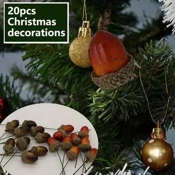 20 шт. Искусственные маленькие желуди с проволокой Желуди Фундук DIY Рождественские аксессуары Натуральные желуди Сосновые шишки Каштаны Украшения 20pcs