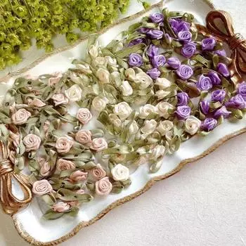 20 шт искусственных атласных лент, розетки, мини-розы ручной работы, аппликации из ткани для свадебного украшения, аксессуары для шитья фиолетовый