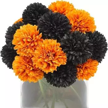 20 шт. искусственных бархатцев для улицы - пластиковые искусственные цветы без контейнера, многоцветные для домашнего декора, использования в помещении и на улице - идеально подходят для свадьбы оранжевый
