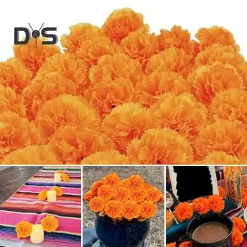 20 шт. искусственных цветов бархатцев, искусственные шелковые бархатцы со стеблями, реалистичные искусственные бархатцы для домашнего декора Dia De Los Muertos Diwali оранжевый