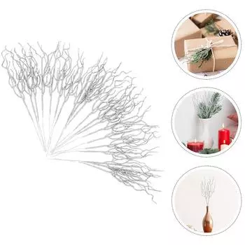 20 шт. искусственных растений, увядшая виноградная лоза, ветка рождественской елки, блестящие вьющиеся ветки, декор для вазы, рождественские стебли, украшения, растения 34.50X7.00X0.50CM серебряный