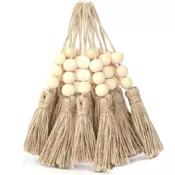 20 шт. кисточек из джутовой веревки с 3 деревянными бусинами, кисточки из пеньковой мешковины для штор, сделай сам, украшения для рождественской елки для домашней вечеринки