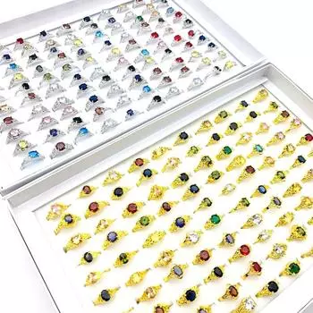 20 шт. кольца для женщин, модные ювелирные аксессуары, циркон, камень, серебро, золото, цвета Mix серебряный