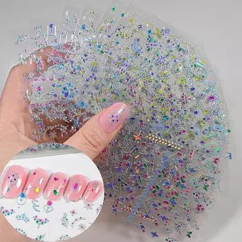 20 шт./компл., бронзирующие лазерные серебряные 3D ювелирные изделия, дизайн ногтей, наклейки, самоклеящиеся голографические наклейки для маникюра «Аврора», ползунки