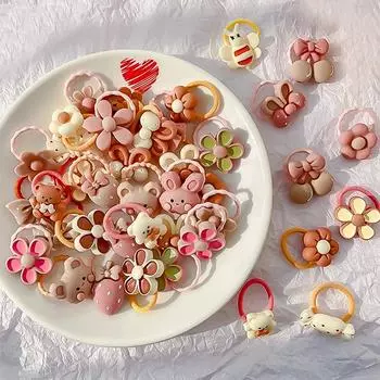 20 шт./компл. Детская резинка для волос с рисунком медведя из мультфильма, цветная, милая, высокоэластичная, прочная, резинка для волос, головной убор, аксессуары для волос 01