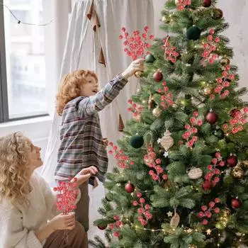 20 шт./компл. искусственная красная фруктовая ветка со снежинками 12 головок искусственная ягодная ветка рождественская свадебная вечеринка пенопластовые ягодные растения украшение стола центральный элемент 20PCS