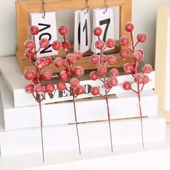 20 шт./компл. искусственная красная фруктовая ветка со снежинками 12 головок искусственная ягодная палочка рождественская свадебная вечеринка