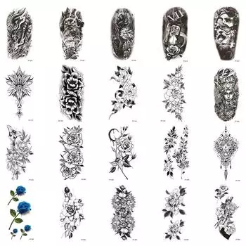 20 шт./компл., водонепроницаемая временная наклейка с поддельной татуировкой, наклейка для переноса воды, цветок, змея, рыцарь, религия, крутой боди-арт для мужчин и женщин 20 pieces per set