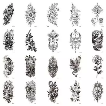 20 шт./компл., водонепроницаемая временная наклейка с поддельной татуировкой, перенос воды, цветочная рука, корабль-призрак, змея, крутая сексуальная красота, макияж, боди-арт 20 pieces per set