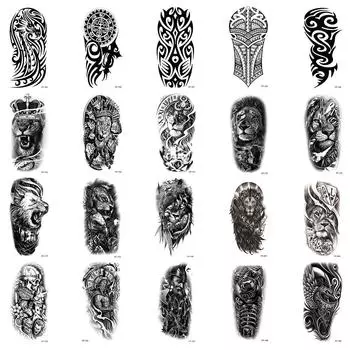 20 шт./компл., водонепроницаемая временная татуировка-наклейка, наклейки для переноса воды, черный тотем, лев, животное, сексуальная красота, крутой макияж, боди-арт, рука 20 pieces per set