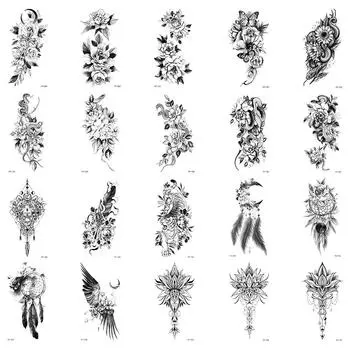 20 шт./компл., водонепроницаемые временные наклейки с поддельными татуировками, наклейки для переноса воды, цветочные змеиные перья тигра, боди-арт для мужчин и женщин на руку 20 pieces per set