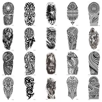 20 шт./компл., водонепроницаемые временные наклейки с поддельными татуировками, наклейки для переноса воды, черный тотем волк, крутой сексуальный боди-арт для мужчин и женщин на руку 20 pieces per set