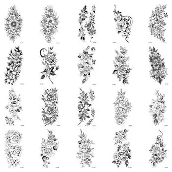 20 шт./компл., водонепроницаемые временные наклейки с поддельными татуировками, наклейки для переноса воды, эскиз цветка, сексуальный макияж, боди-арт для девушек и женщин, рука 20 pieces per set