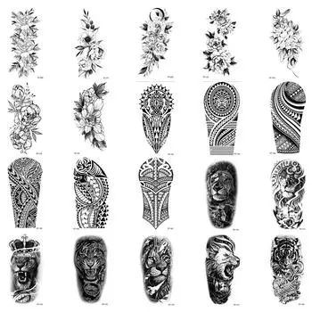 20 шт./компл., водонепроницаемые временные наклейки с поддельными татуировками, наклейки для переноса воды, черный тотемный цветок Лев Тигр, боди-арт для мужчин и женщин 20 pieces per set