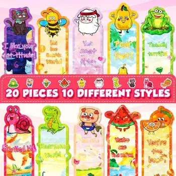 20 шт./кор. Забавные закладки для книг с животными для детей, красочные бумажные закладки с изображением животных из мультфильмов, канцелярские принадлежности для школьников