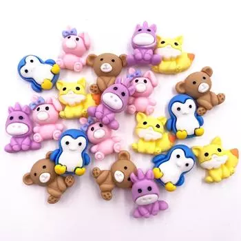 20 шт., красочные кавайные мини-мультяшные фигурки из смолы, пингвин, бык, кролик, медведь, лиса, кабошон с плоской спинкой, украшения, скрапбук, ремесло