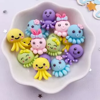 20 шт. красочных фигурок осьминогов из смолы Kawaii, стили морских животных, плоская задняя часть, бант для скрапбукинга, ювелирные изделия, аксессуары, декор, товары для творчества
