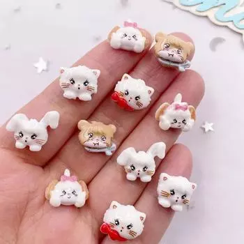 20 шт. красочных смоляных кавайных мини-раскрашенных мультяшных кошачьих головок для дизайна ногтей с плоской задней частью, каменные фигурки для скрапбукинга, сделай сам, украшения, украшения, поделки