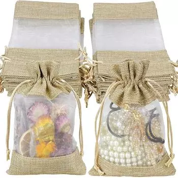 20 шт. льняная сумка для хранения с прозрачным сетчатым окном, универсальные ювелирные изделия, конфеты для вечеринок
