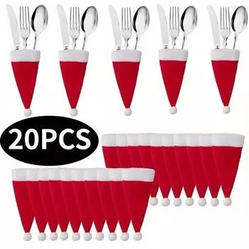 20 шт./лот мини-колпаки Санты, рождественские чехлы для бутылок вина, держатели для бутылок, украшения для стола и ужина 20Pcs