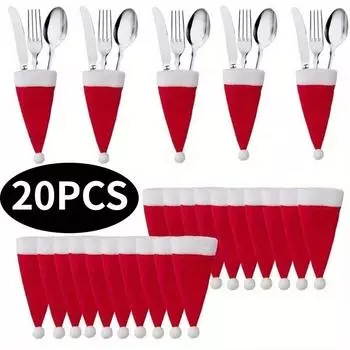 20 шт./лот мини-колпаки Санты, рождественские чехлы для бутылок вина, держатели для бутылок, украшения для стола и ужина 20Pcs