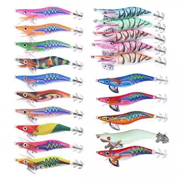 20 шт./лот, приманка для кальмаров, приманки для креветок, деревянная приманка, светящаяся приманка для осьминога, 3D глаза, каракатица, искусственная приманка для отсадки, рыболовная приманка